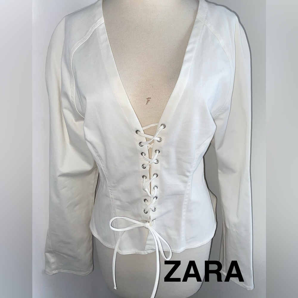 ZARA White Lace-Up Front Women's Top - Size XL - NEW